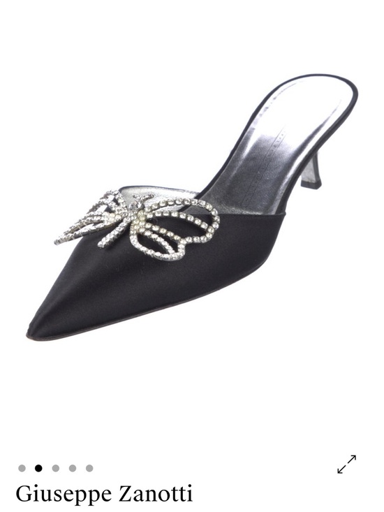 Giuseppe Zanotti Shoes - Giuseppe Zanotti Black Satin Pointed Heel with Crystal Butterfly Accent
